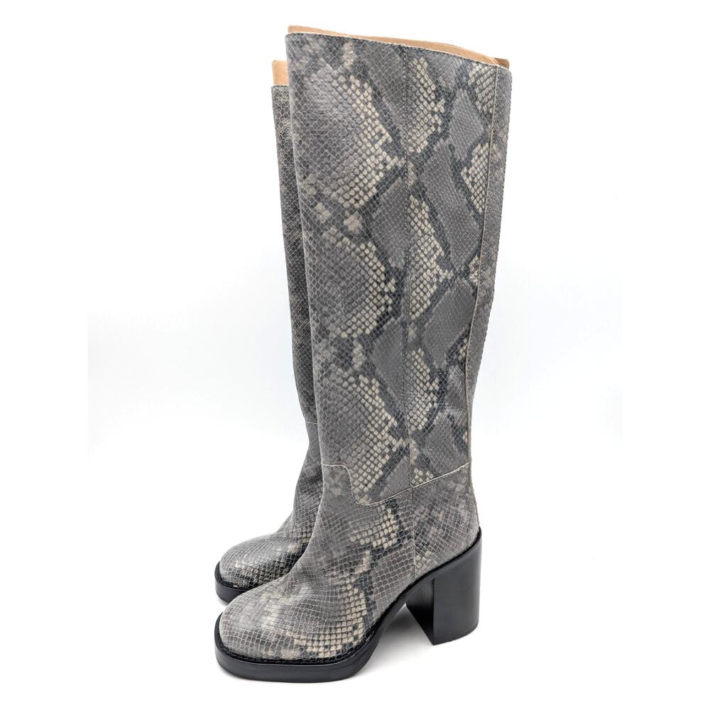 Vince Camuto Gibi Knee High Boots Women's Chic Gray Snake Size US6M EU36.5